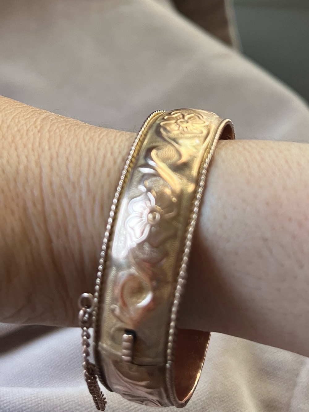 Gold Engraved Safety Bangle Bracelet - Picture 2 of 2